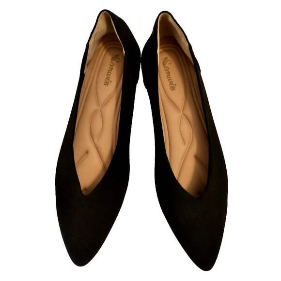 Women's Semwiss Flats Slip Ons Pointed Toe Knit Shoes Black - Size 10 NWOB - Picture 2 of 9